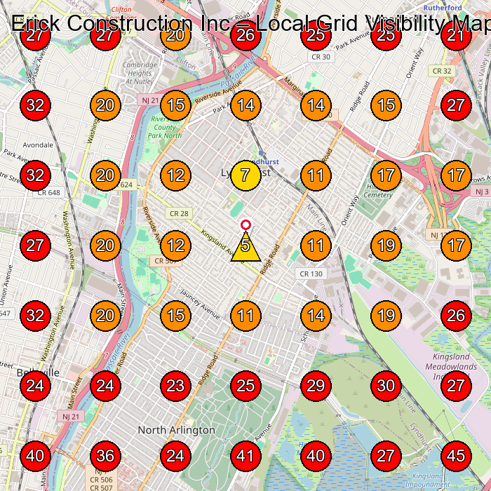 Erick Construction Inc GeoGrid visibility map for Construction Company in North Arlington